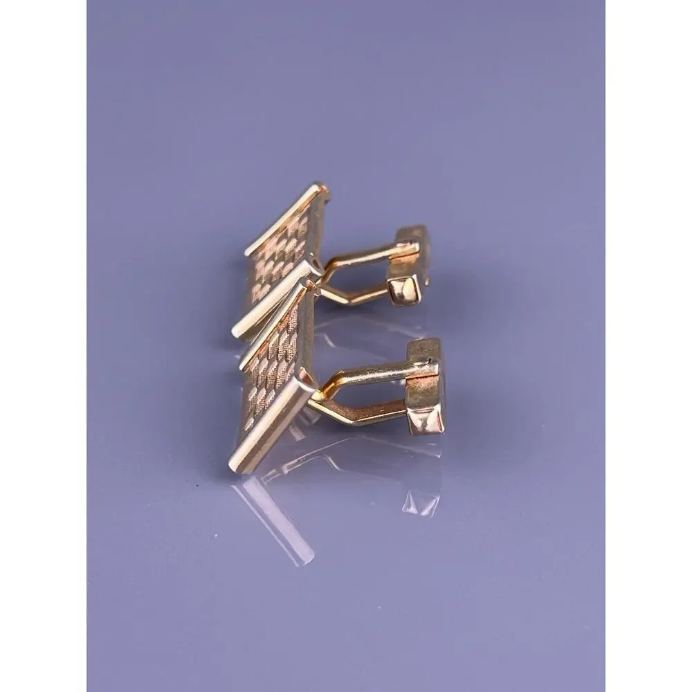 Checker Board Squares Cufflinks Gold Tone Rectangle Swank Vintage